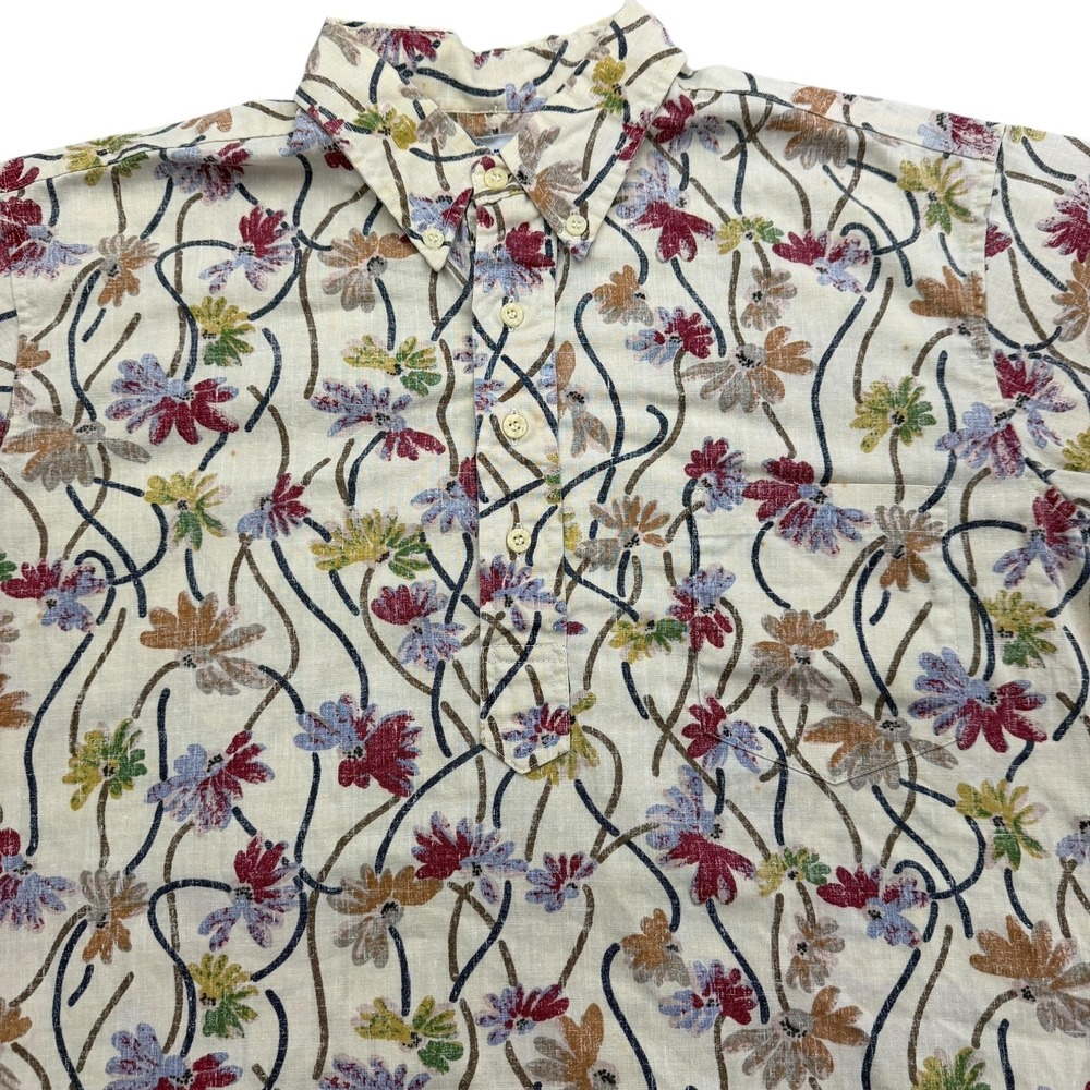 Reyn Spooner Shirt Mens M White Short Sleeve Button Popover Floral Vintage